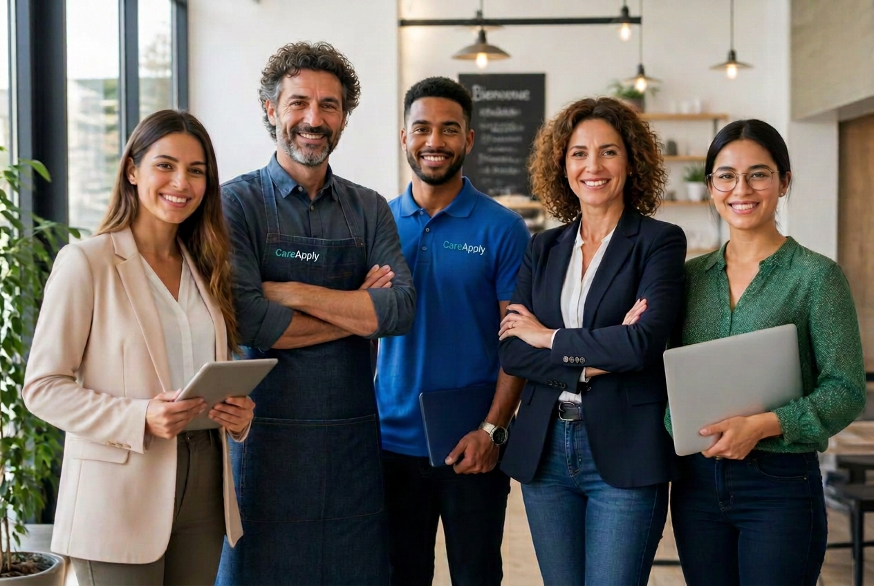 Außendienstmitarbeiterin, Shop-Inhaber, Promoter, Teamleiterin und Backoffice-Mitarbeiterin